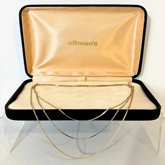 Ellman’s Vintage White, Yellow & Rose 3 Strand 14k Gold Necklace - Picture 2 of 7